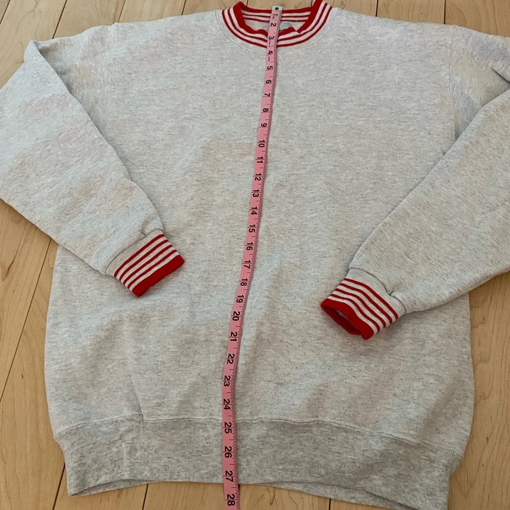 Oneita Vintage Gray Crewneck Sweatshirt with Red Trim Size Large